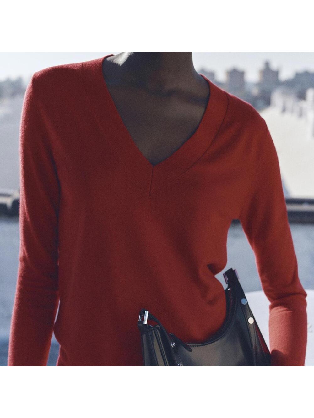 Mango Wool Blend V-Neck Knit Sweater Jersey NWT Luccav Red Medium